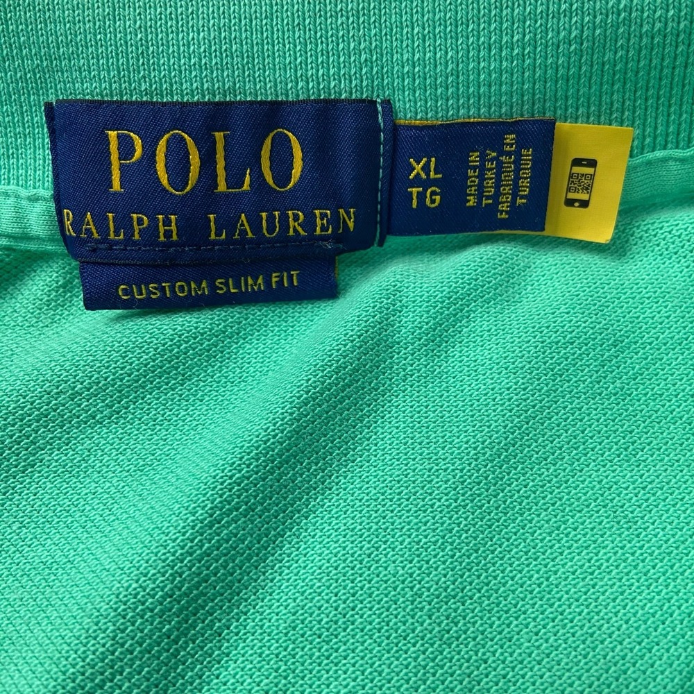 Polo Ralph Lauren Polo Shirt Mens XL‎ Green Cotton Custom Slim Fit Tennis Tail - Picture 6 of 8